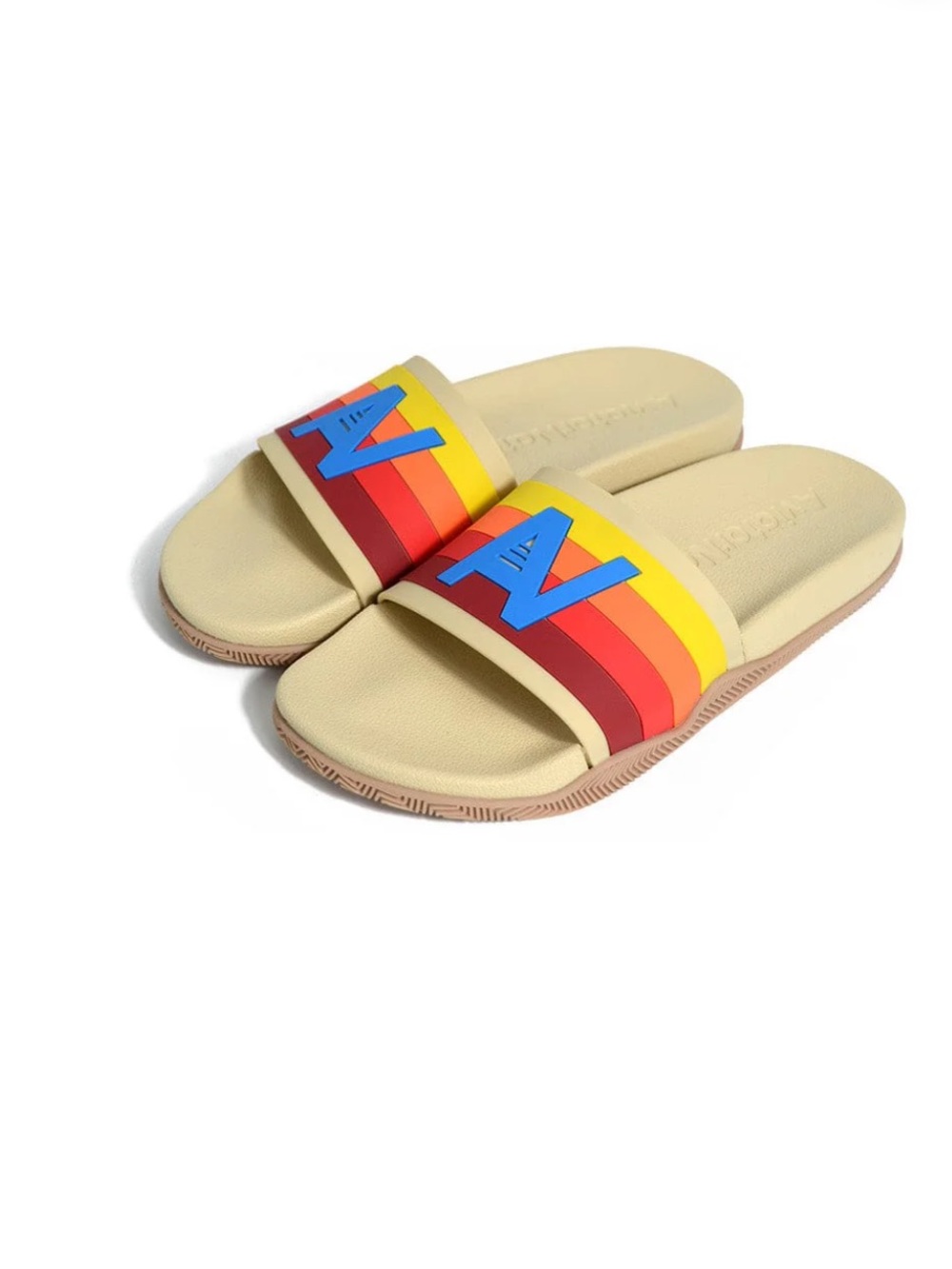 AVIATOR NATION LOGO RAINBOW 4 STRIPE SLIDES - VINTAGE WHITE size 11